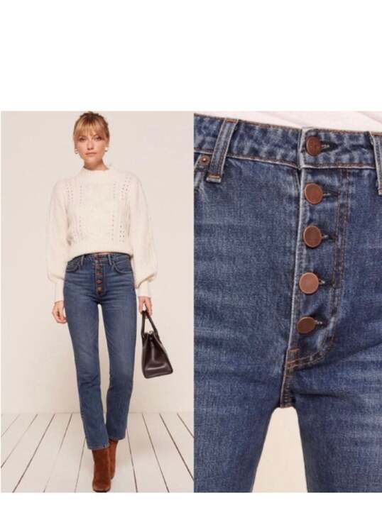 Reformation Denim - Reformation Winona Mid Rise Button Fly Straight Leg Jeans in Baltic Wash
